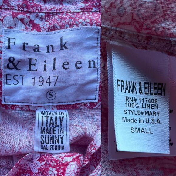 Frank & Eileen Mary Dress Shirtdress Linen Pink Floral Hibiscus Size S - Picture 3 of 7